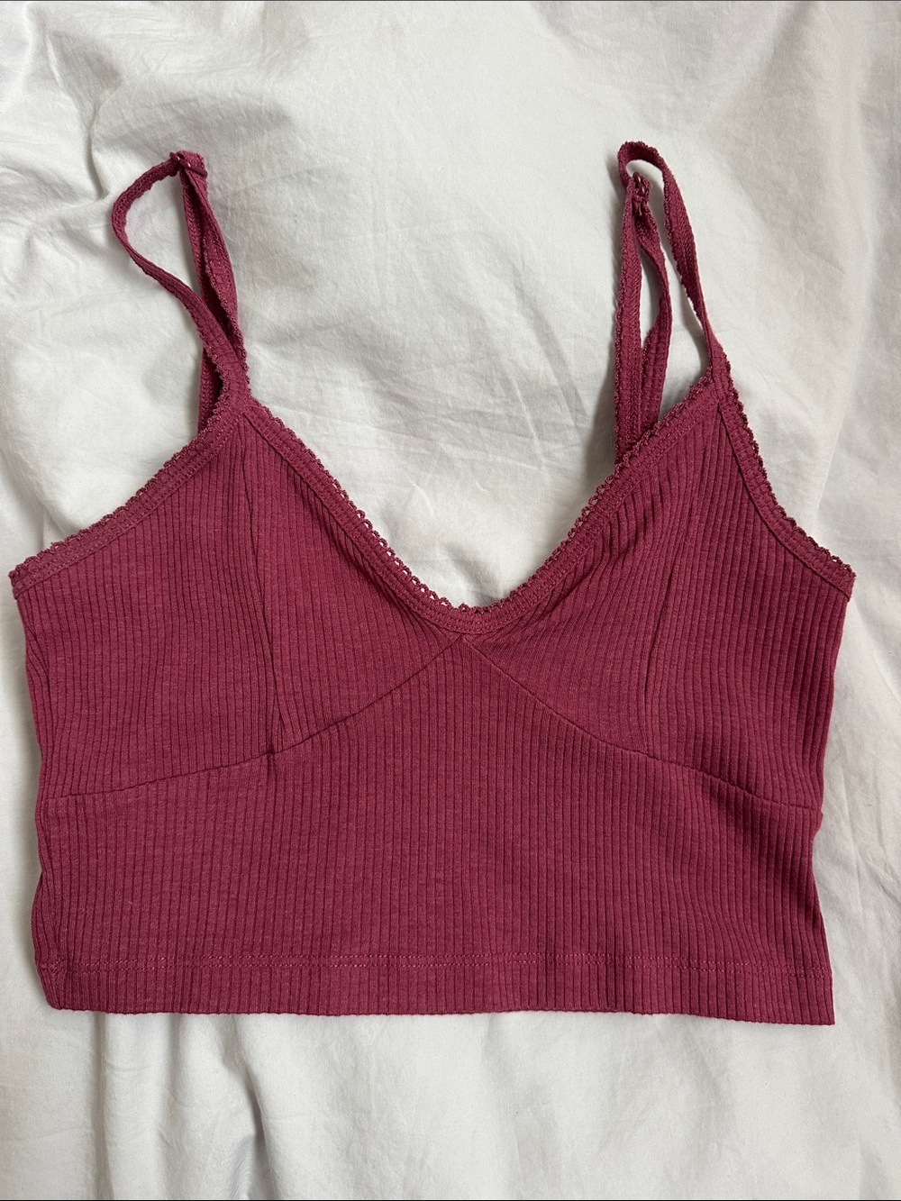Cotton On Ribbed Lace-Trim Tank — Rose Plum
